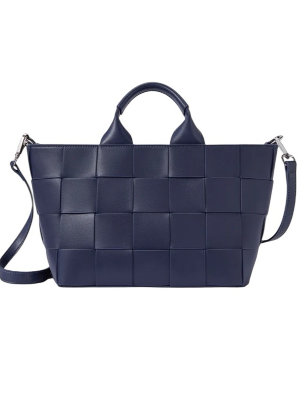 BOSTANTEN "Cruze" Navy Woven Vegan Leather Crossbody Tote